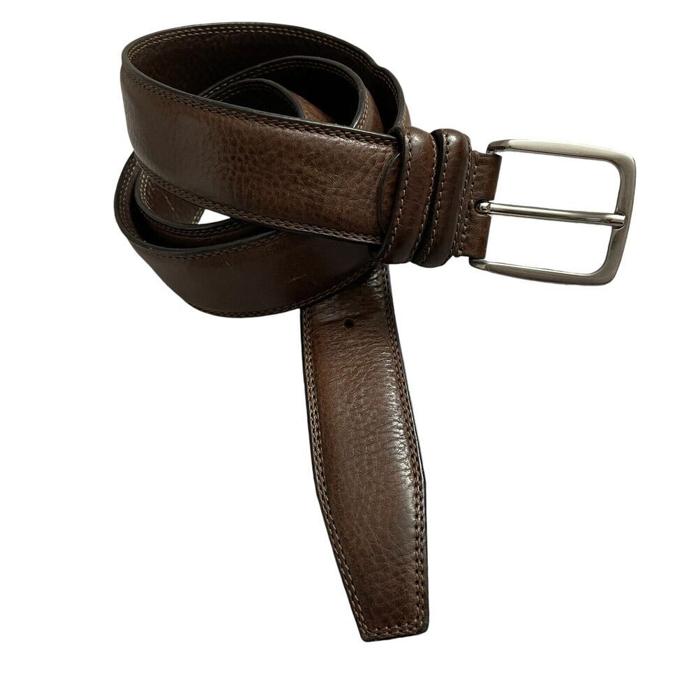 L'Artigano Sorrentino Brown Pebbled Leather Belt Mens Silver Buckle Italy 44.25"